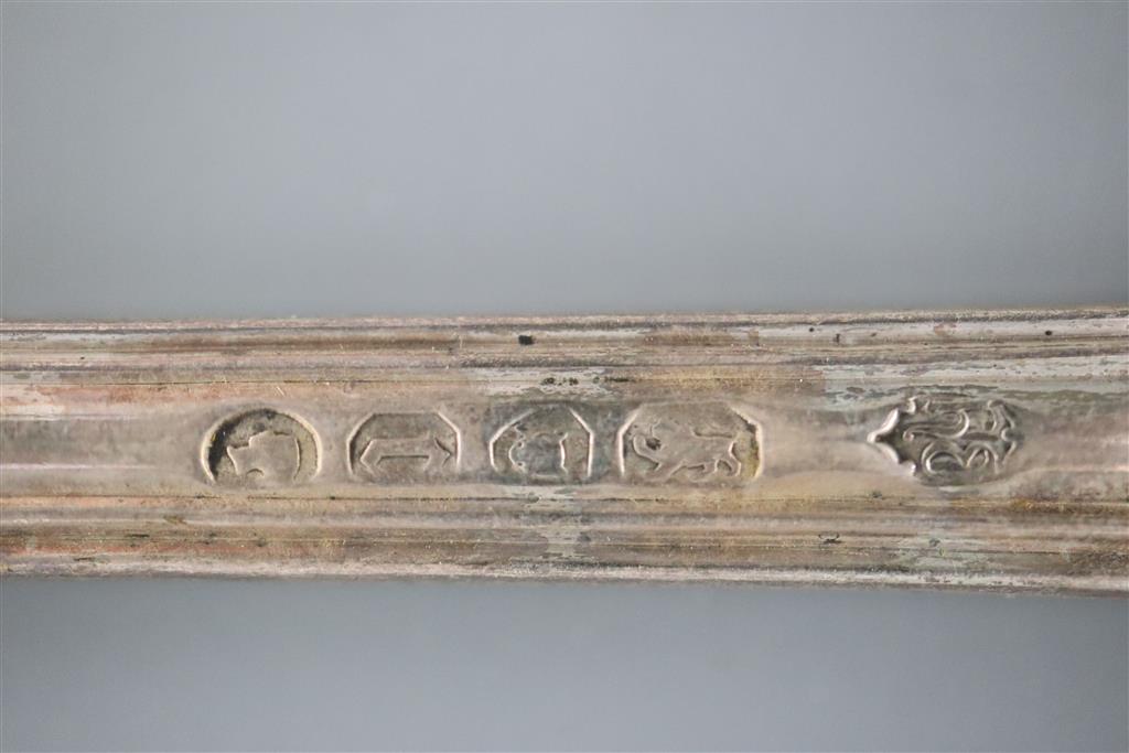 A set of eighteen Victorian silver double struck fiddle. thread and shell pattern dessert spoons, Emanuel Brothers,